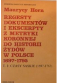 Regesty dokumentów i ekscerpty z metryki koronnej do historii Żydów w Polsce 1697 - 1795 Tom I