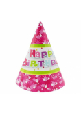 Czapeczki papierowe Happy Birthday różowe 6 sztuk