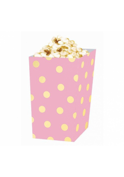 Pudełko na popcorn "Złote groszki",  9cm x 9cm x 15cm, różowe, 4 sztuki