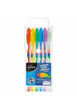 Długopisy Kidea żelowe z brokatem 6 kolorów