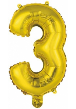 Balon foliowy mini cyfra 3 złota 25x40cm