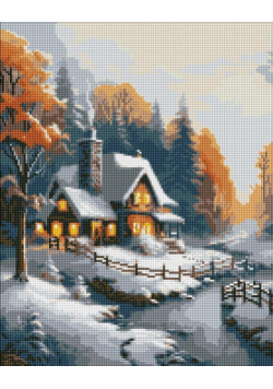Diamentowa mozaika - Zimowy dom 40x50cm