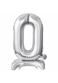 Balon foliowy mini cyfra 0 na stojaku srebrna