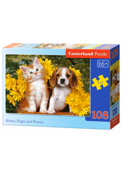Puzze Kitten, Puppy and Flowers 108