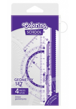 Zestaw geometryczny Colorino School transparentny 15 cm 4 elementowy mix 4 kolorów