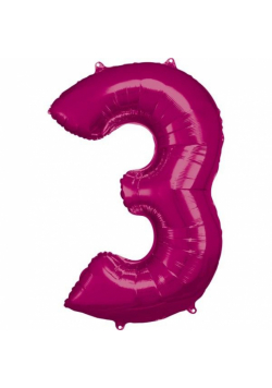 Balon foliowy cyfra 3 różowa 58x86cm
