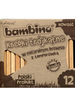 Kredki Bambono trójkątne w naturalnym drewnie z temperówką 12 sztuk