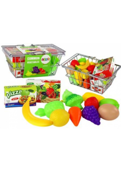Koszyk sklepowy metalowy z warzywami i owocami