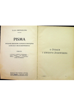 Orzeszkowa Pisma Tom IX O Żydach i kwestyi żydowskiej 1913 r.