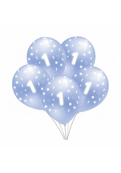 Balon 1 niebieski metalik 5szt