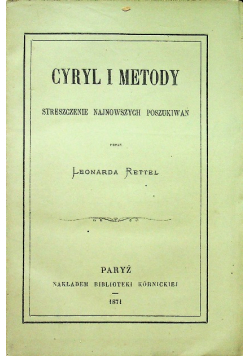 Cyryl i metody streszczenie najnowszych poszukiwań 1871r
