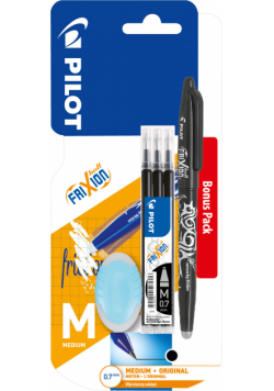 Pióro kulkowe Frixion ball + 3 wkłady + 1 gumka czarny Pilot