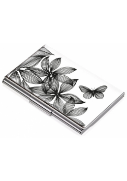 Etui na wizytówki TROIKA Black Flowers - chromowany metal z designerskim wzorem, na 11 wizytówek