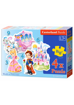 Puzzle konturowe 3-4-6-9 el.World of Princesses 4 w 1