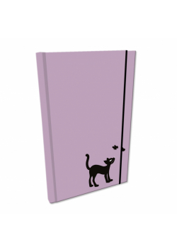 Notes A5 gładki  z gumką Soft Touch lakier UV kot fiolet pastel