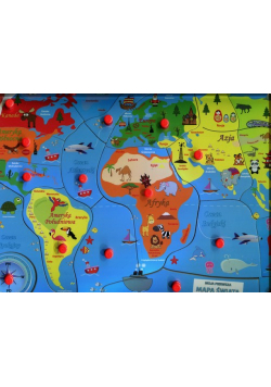 Puzzle drewniane układanka z pinezkami Mapa świata