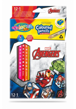 Kredki ołówkowe trójkątne Colorino Kids 13 kolorów 12 sztuk z temperówką Avengers