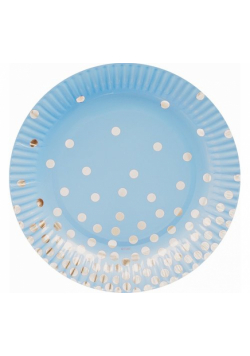 Talerzyki papierowe "Srebrne groszki", niebieskie, 18 cm, 6 sztuk