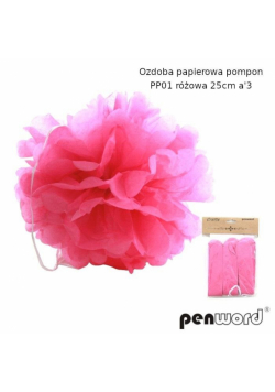 Ozdoba papierowa pompon różowa 25cm 3szt