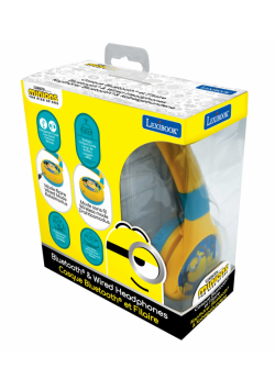 Składane słuchawki Minionki 2 w 1 Bluetooth i przewodowe z zabezpieczeniem głośności dla dzieci HPBT010DES