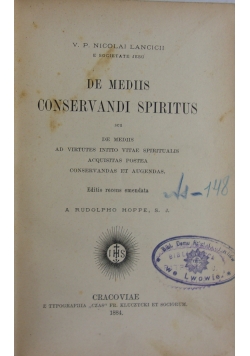 De Mediis Conservandi Spiritus, 1884 r.