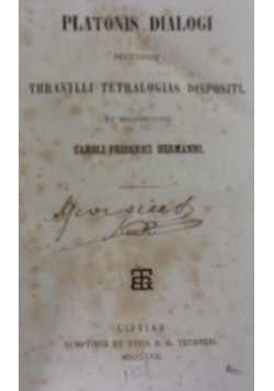 Platonis Dialogi secundum thrasylli Tetralogias Dispositi, 1858r.