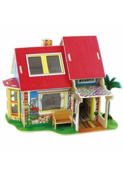 Puzzle 3D Drewniany dom z meblami