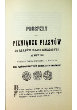 Pieniądze Piastów Reprint 1847 r.
