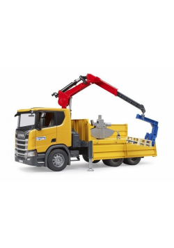 Scania Super 560R ciężarówka żółta z dźwigiem