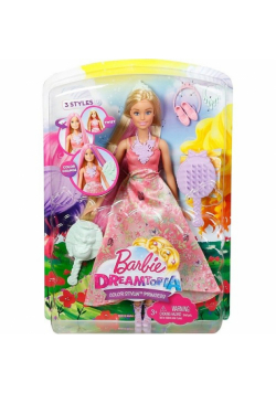 Barbie Księżniczki kolorowe fryzury Różowa suknia