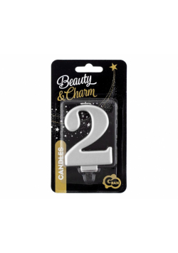 Świeczka B&C 2 metalik srebrna 8,0cm