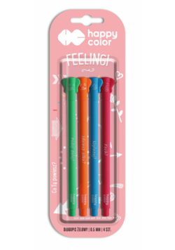 Długopis Happy Color Feelingi ELEPHANTS 0.5 mm niebieski 4 sztuki na blistrze