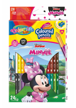 Kredki ołówkowe trójkątne Colorino Kids 24 kolorów 12 sztuk z temperówką Minnie