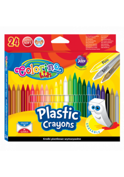 Kredki świecowe okrągłe plastikowe wymazywalne Colorino Kids z gumką 24 kolory
