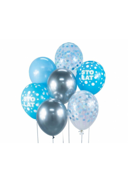 Balony B&C srebrno-niebieski Sto Lat 7szt