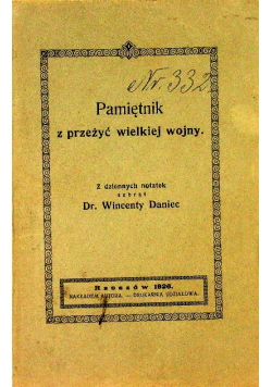Pamiątka z przeżyć wielkiej wojny 1926 r.