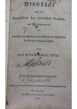 Bruchstucke aus ven klassikern der teutschen nation, 1804