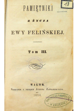 Pamiętniki z życia Ewy Felińskiej tom III 1856 r.