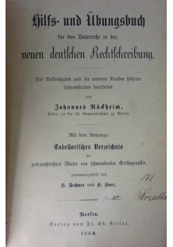 Hilfs und Ubungsuch für den Unterricht in der neuen deutschen Rechtschreibung, 1880 r.