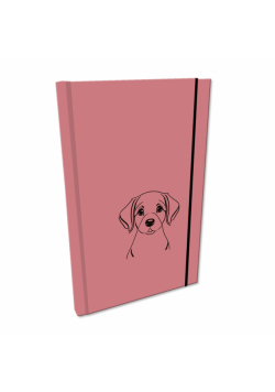 Notes A5 gładki  z gumką Soft Touch lakier UV pies labrador brudny róż
