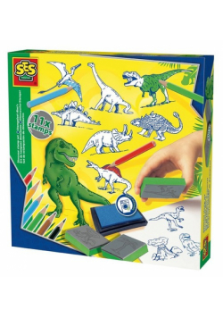Dinozaury Zestaw pieczątek z kredkami