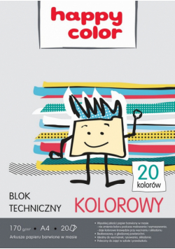 Paczka Blok techniczny kolorowy A4 170g Happy Color 10 sztuk