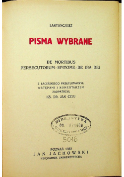 Laktancjusz Pisma wybrane 1933 r.