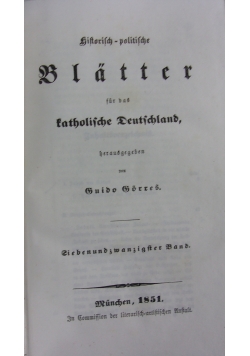 Historisch-politische Blätter für das katholische Deutschland,1851r.