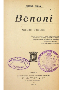 Benoni Moeurs Déglise 1907 r.