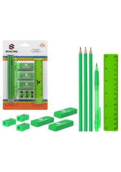 Zestaw szkolny green 3 ołówki, 3 gumki SCALING