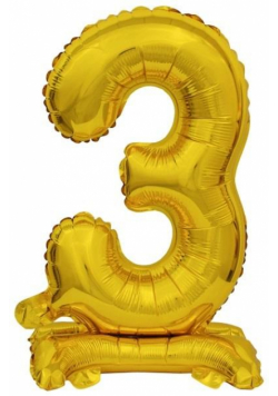 Balon foliowy mini cyfra 3 ze stopką złota 22x40cm
