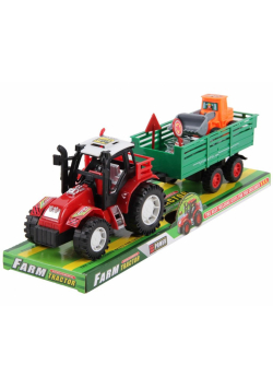 Traktor z przyczepą i spychaczem