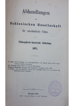 Abhandlungen der Schlesischen Gesellschaft,1871r.