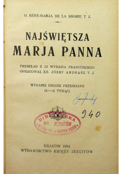 Najświętsza Marja Panna 1934 r.